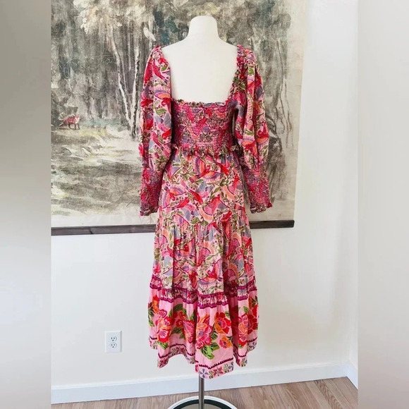 Anthropologie Farm Rio Macaw Flight Smocked Dress Size Medium NWOT $270 - Picture 7 of 16